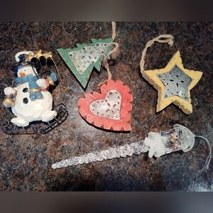 Festive Christmas Ornament Set - Snowman, Trees, Heart, Star, Icicle, Rustic